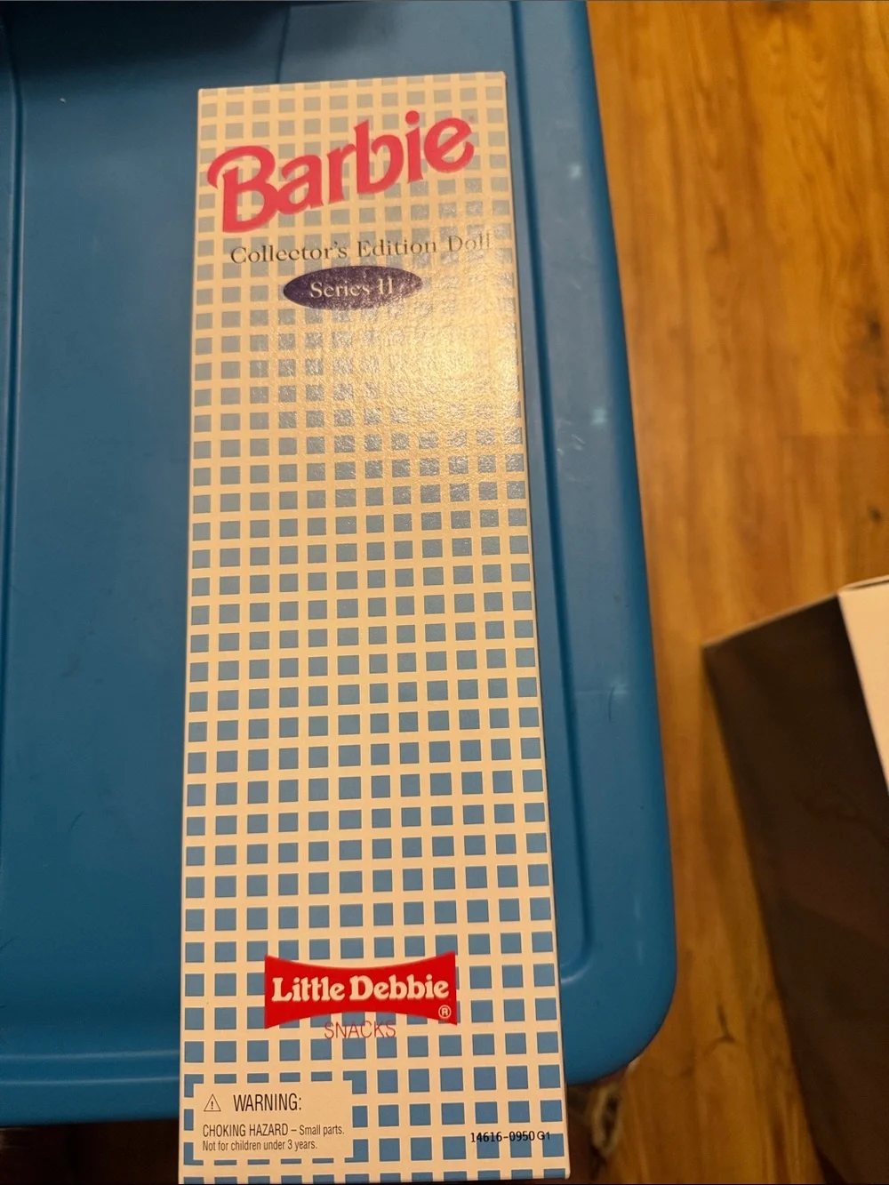 Barbie Collector's Edition Doll Box with Blue and White Check Pattern